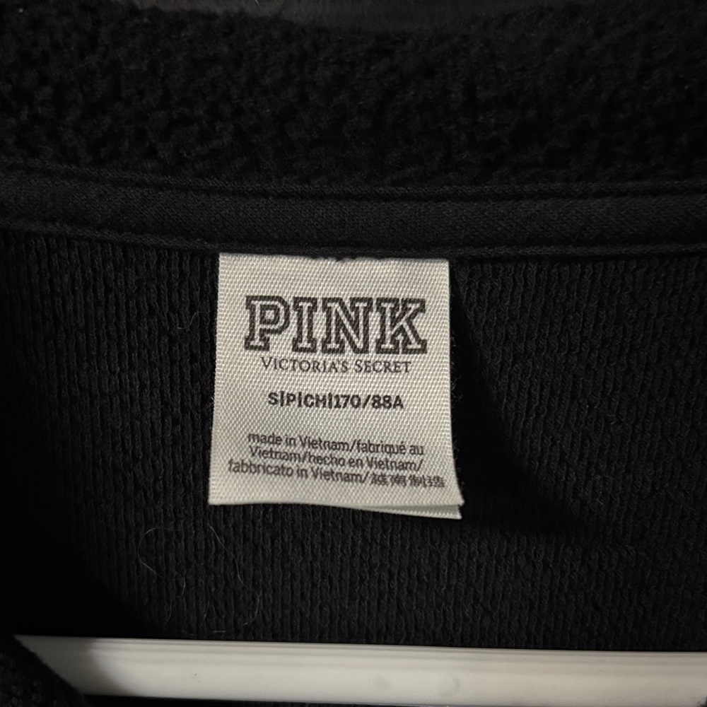 PINK Victoria's Secret Black Cropped Polo Sweatshirt with White Stripes - Picture 2 of 5